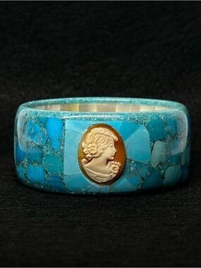 AMEDEO - Turquoise Mosaic Cameo Statement Bangle Bracelet